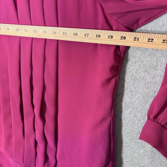 Vintage 80s Coco California Dress Medium Midi Pleated Drop Waist Bow Fuchsia USA - Picture 6 of 11